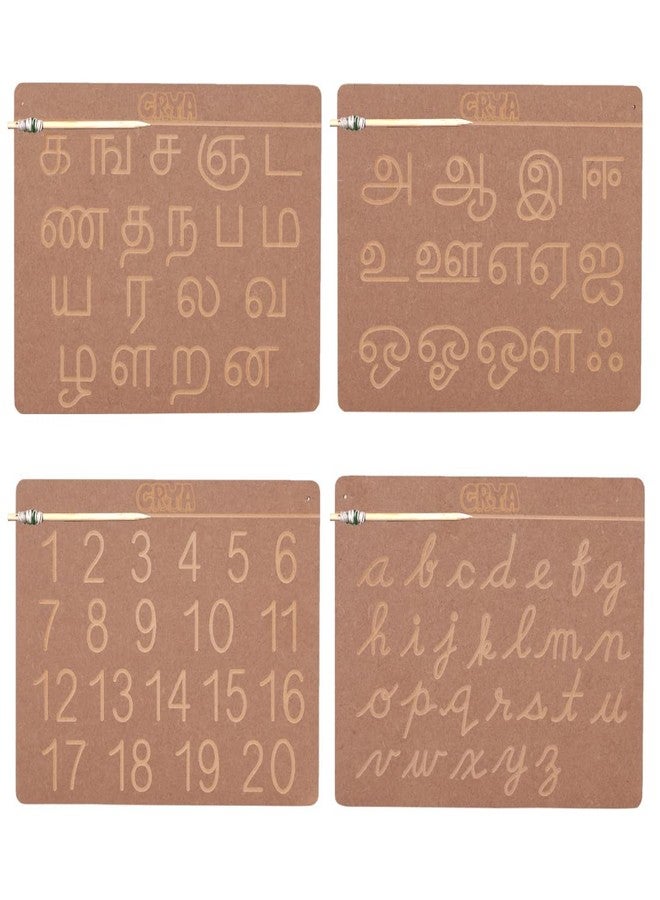 CRYA Tamil Educational Tracing Wooden Board for Kids | Handwriting, Counting and Learning Montessori Slates | Reversible Set of 2 Puzzles (Tamil, Cursive English and Numbers) - Image 1